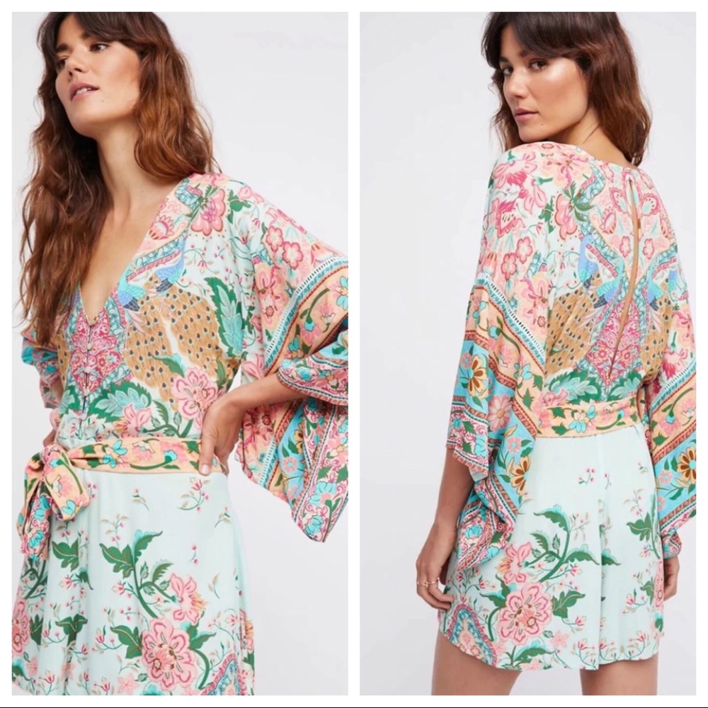 Jardin Des Plantes Peacock Romper In Turquoise - Picture 2 of 8